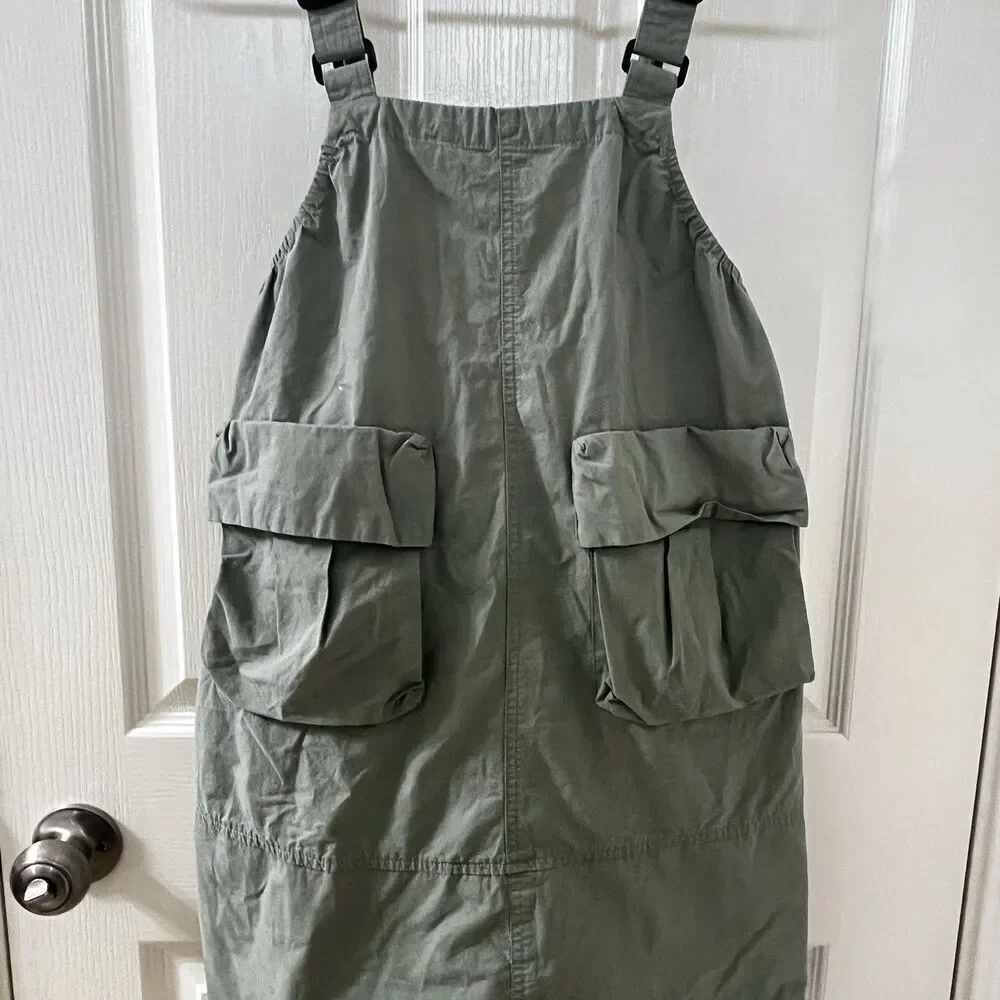 Zara Girls Green Technical Parachute Pocket Pinafore Overall Dress Size 11-12